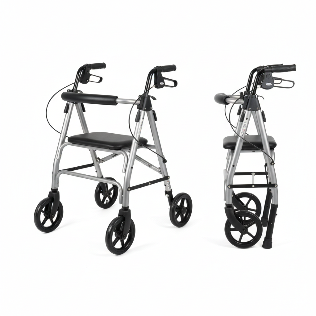 Folding Aluminum Mobility Walker with Wheels by Xcel Med